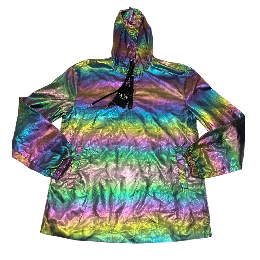 boohooMAN Iridescent Half Zip Hooded Cagoule